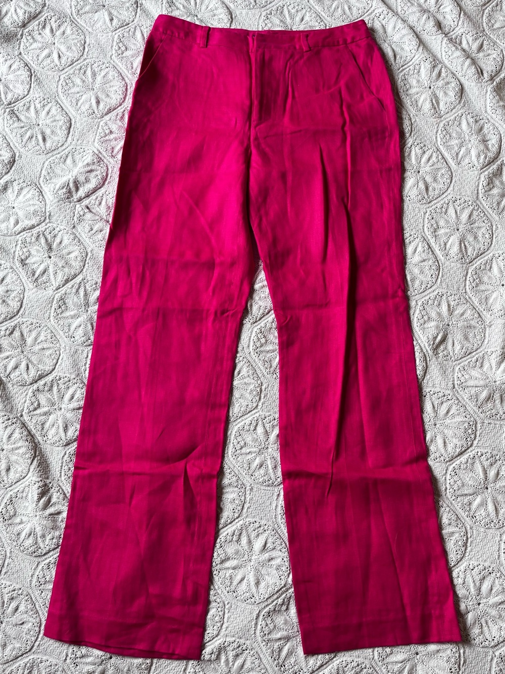NWT Chaps linen trousers hot pink straight wide leg 4 8 10 summer Barbie bright